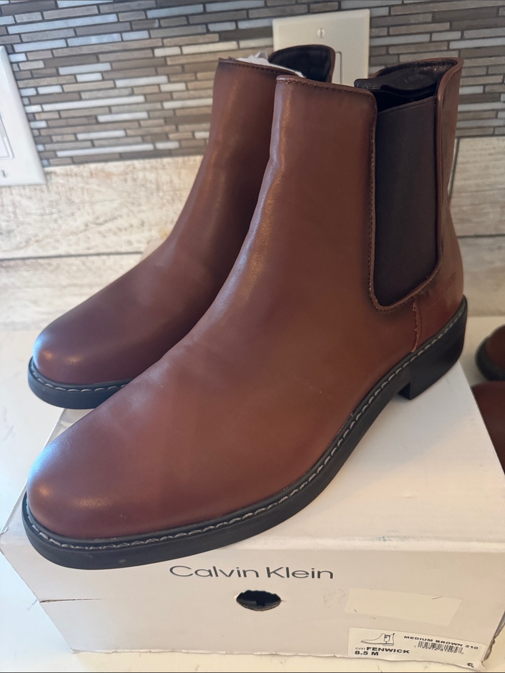 Calvin Klein Men's Cognac Leather Chukka Boots